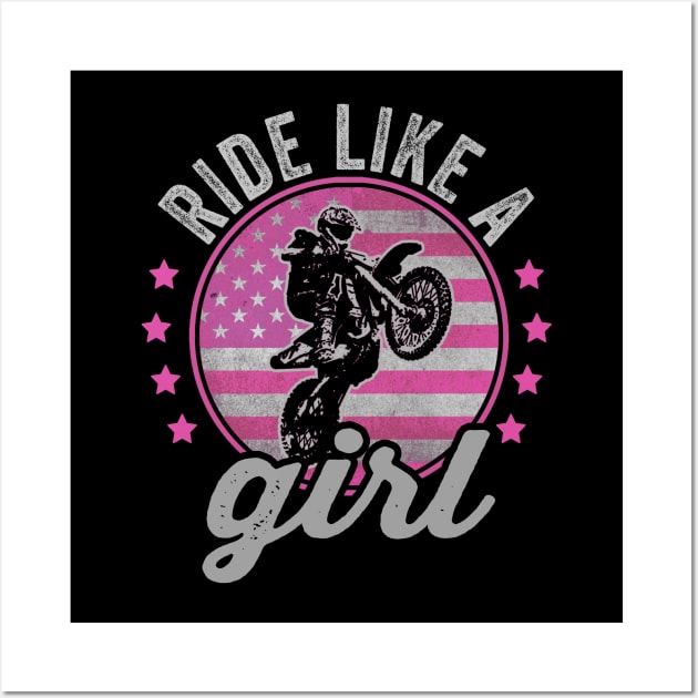 Ride Like A Girl Funny Dirt Biking Girl Dirt Bike Rider Wall Art by Visual Vibes